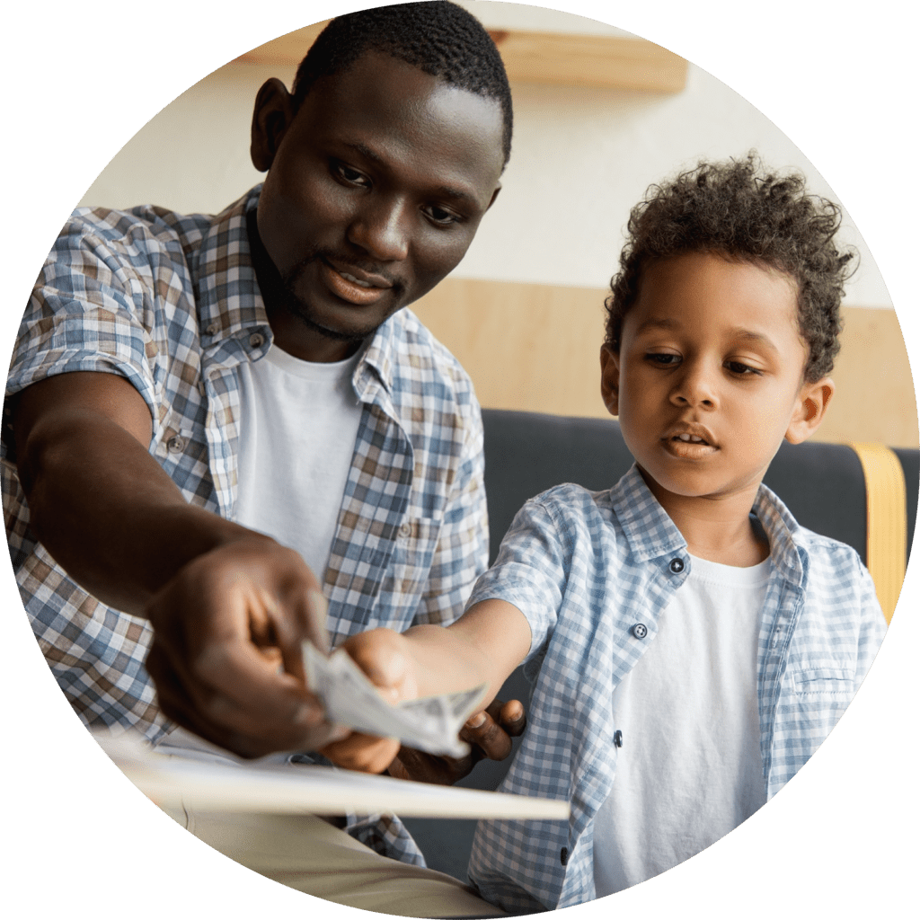 Father and son pay with credit card